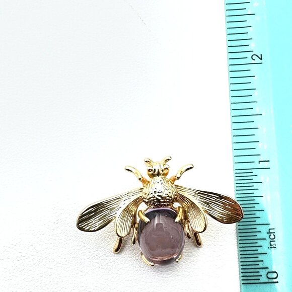 Bee Bug Earrings Pierced Purple Cabochon Gold Tone Chandelier New - Picture 3 of 6